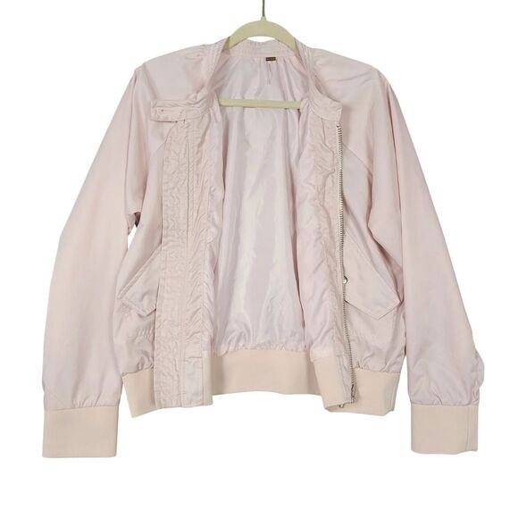FREE PEOPLE Pink Midnight Bomber Jacket Full Zip Long Sleeve SIZE MEDIUM - Picture 5 of 15
